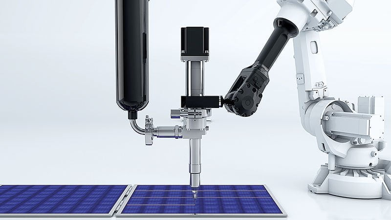 ViscoTec dispenser integrated in an automated robotic system ViscoTec dispenser integrated in an automated robotic system