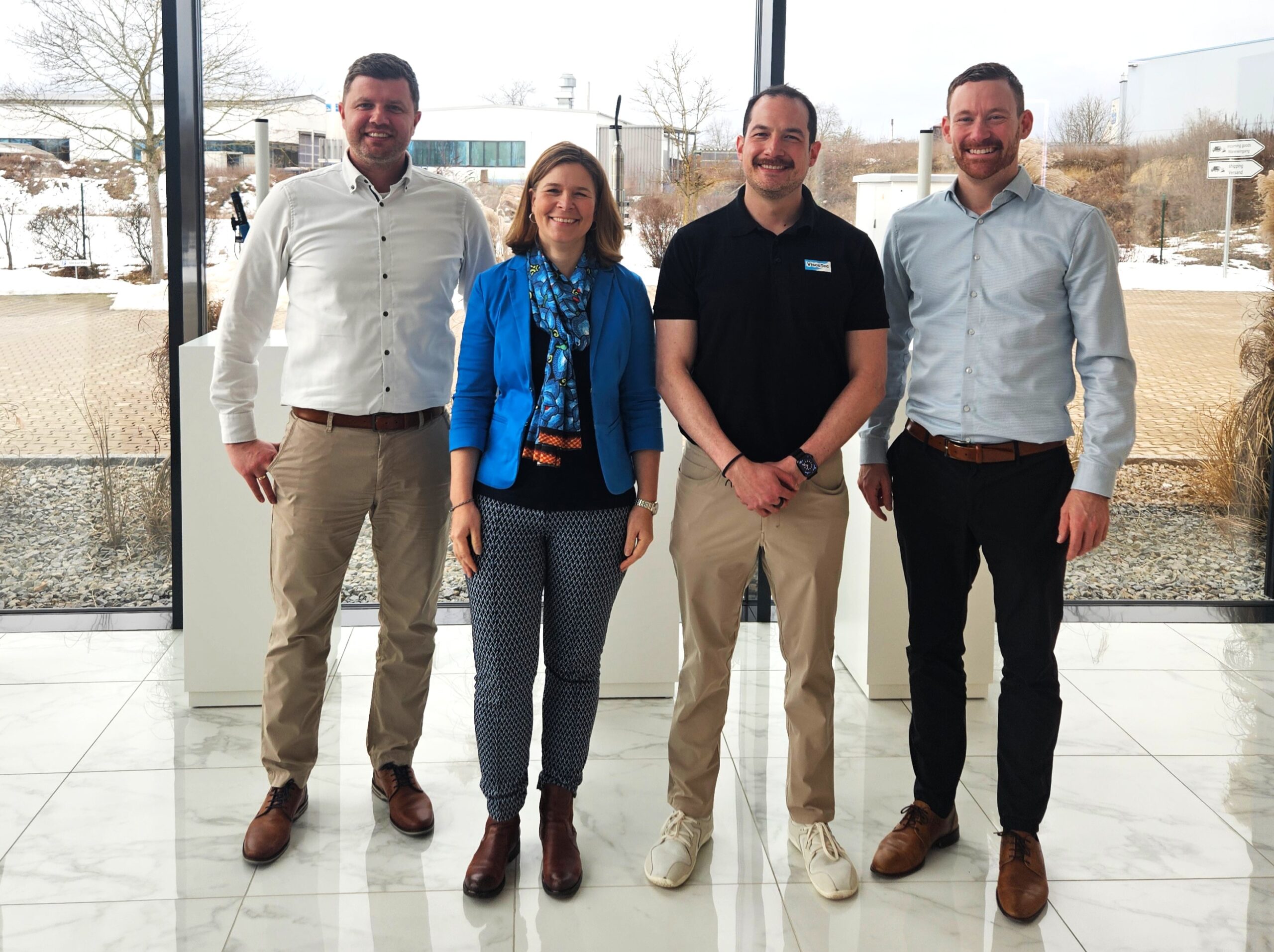Héctor Bravo Ontiveros (third from left) at the International Sales Meeting at ViscoTec headquarters in Germany – together with Josef Donislreiter, Ute Meyer, and Franz Kamhuber (from left to right).